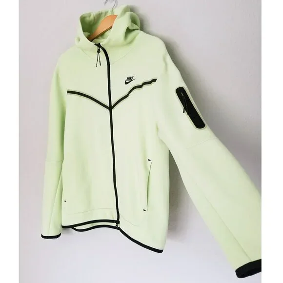 Nike Sportswear Men's L Tech Fleece Full-Zip Hoodie in Light Liquid Lime Black - Picture 15 of 16